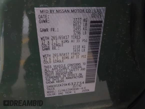 2025 Nissan Frontier Pro-4X с VIN 1N6ED1EK2SN632754, выставлен на аукционе IAAI как лот 43358741 с пробегом 6 905 миль миль и . История ставок и продаж доступна на DreamBid. Изображение 9.