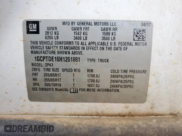 2017 Chevrolet Colorado 4WD Z71 with VIN 1GCPTDE16H1261881, listed as a Copart auction lot 65627515 with 150,553 mi miles and Clean title. Bid and sale history available at DreamBid. Image 12.