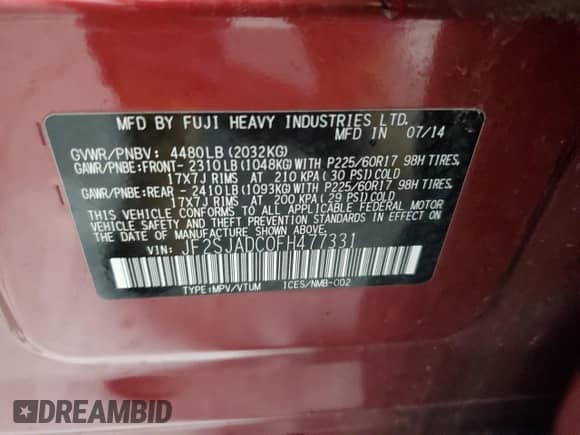 2015 Subaru Forester Premium z VIN JF2SJADC0FH477331, wystawiony jako Copart lot #89441595 z przebiegiem 130 434 mil mil oraz Czysty tytuł • Clean title. Historia ofert i sprzedaży dostępna na DreamBid. Obrazek 13.