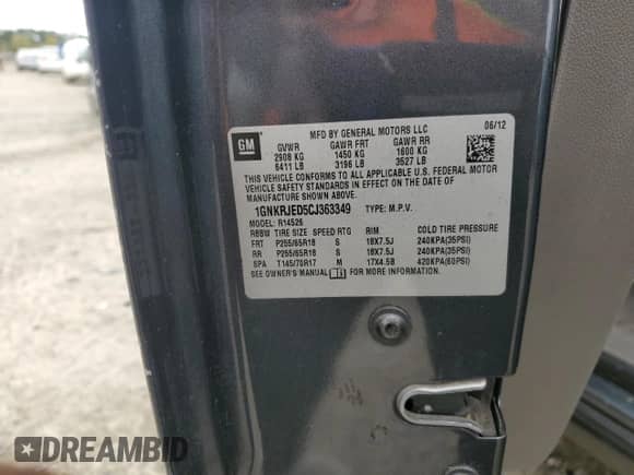 2012 Chevrolet Traverse 2LT with VIN 1GNKRJED5CJ363349, listed as a Copart auction lot 86638045 with 179,677 mi miles and Salvage title. Bid and sale history available at DreamBid. Image 13.