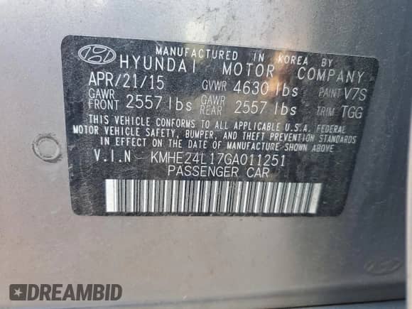 2016 Hyundai Sonata SE with VIN KMHE24L17GA011251, listed as a Copart auction lot 85072205 with 131,647 mi miles and Salvage title. Bid and sale history available at DreamBid. Image 12.