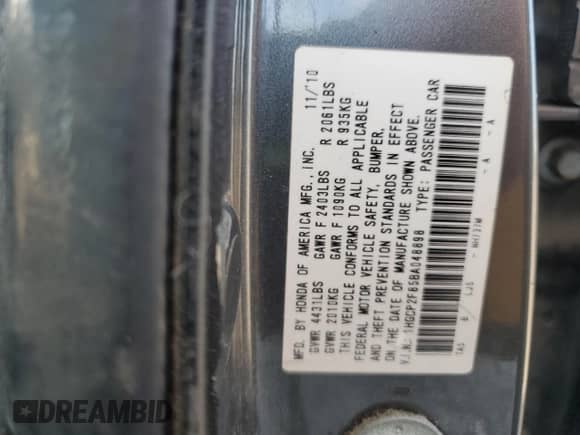 2011 Honda Accord EX-L с VIN 1HGCP2F85BA048898, выставлен на аукционе Copart как лот 71259845 с пробегом 219 320 миль миль и Чистый • Clean title. История ставок и продаж доступна на DreamBid. Изображение 12.