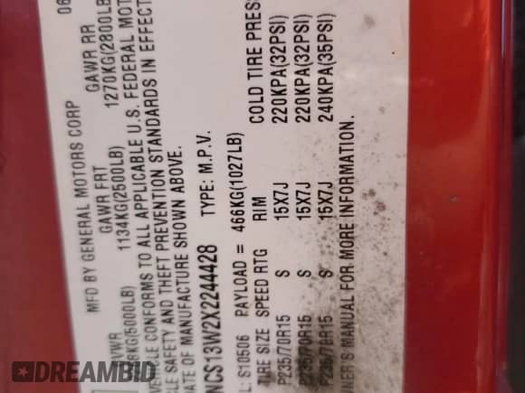 1999 Chevrolet Blazer LS z VIN 1GNCS13W2X2244428, wystawiony jako Copart lot #66462484 z przebiegiem Nie podano mil oraz Szkoda całkowita • Salvage title. Historia ofert i sprzedaży dostępna na DreamBid. Obrazek 13.