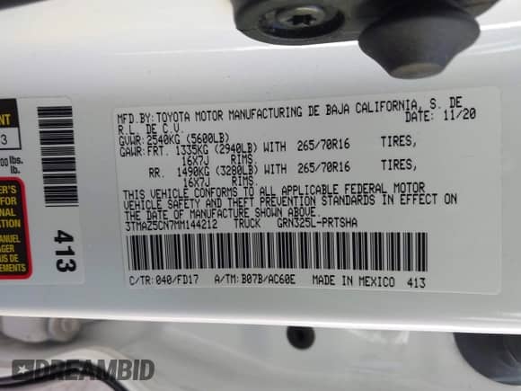 2021 Toyota Tacoma SR5 z VIN 3TMAZ5CN7MM144212, wystawiony jako IAAI lot #41707150 z przebiegiem 75 113 mil mil oraz . Historia ofert i sprzedaży dostępna na DreamBid. Obrazek 9.