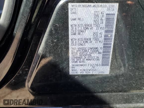 2014 Nissan Pathfinder SV with VIN 5N1AR2MM2EC732263, listed as a Copart auction lot 70522765 with 90,584 mi miles and Salvage title. Bid and sale history available at DreamBid. Image 13.