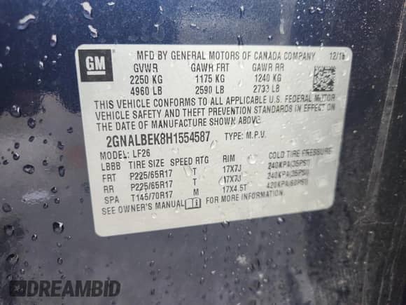 2017 Chevrolet Equinox LS with VIN 2GNALBEK8H1554587, listed as a Copart auction lot 80635255 with 117,835 mi miles and Salvage title. Bid and sale history available at DreamBid. Image 13.