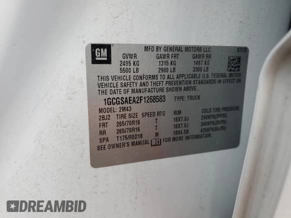 2015 Chevrolet Colorado 2WD WT с VIN 1GCGSAEA2F1268583, выставлен на аукционе Copart как лот 63437355 с пробегом 167 269 миль миль и Списание • Salvage title. История ставок и продаж доступна на DreamBid. Изображение 12.