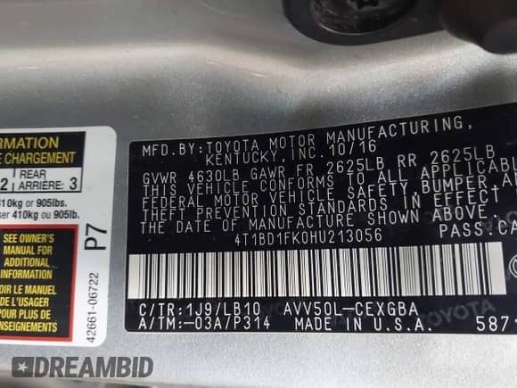 2017 Toyota Camry Hybrid LE с VIN 4T1BD1FK0HU213056, выставлен на аукционе IAAI как лот 42745215 с пробегом 118 357 миль миль и . История ставок и продаж доступна на DreamBid. Изображение 9.