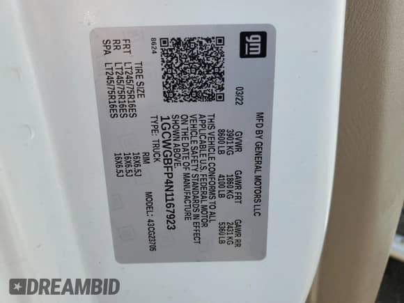 2022 Chevrolet Express Cargo с VIN 1GCWGBFP4N1167923, выставлен на аукционе Copart как лот 64647364 с пробегом 55 714 миль миль и Чистый • Clean title. История ставок и продаж доступна на DreamBid. Изображение 13.