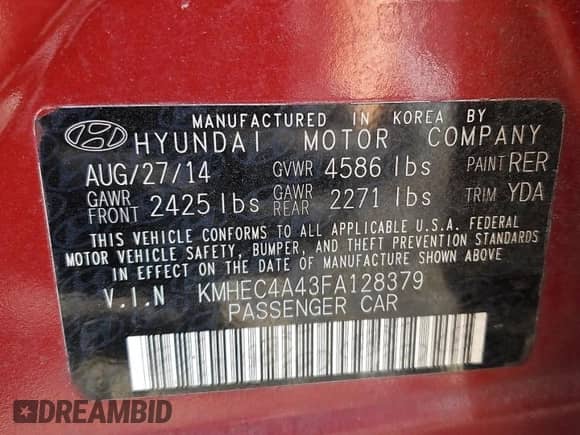 2015 Hyundai Sonata z VIN KMHEC4A43FA128379, wystawiony jako Copart lot #67488595 z przebiegiem 106 085 mil mil oraz Szkoda całkowita • Salvage title. Historia ofert i sprzedaży dostępna na DreamBid. Obrazek 13.
