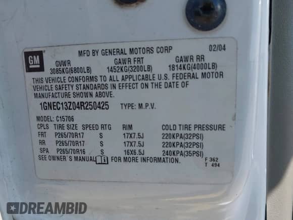 2004 Chevrolet Tahoe LT с VIN 1GNEC13Z04R250425, выставлен на аукционе IAAI как лот 42468164 с пробегом 237 684 миль миль и . История ставок и продаж доступна на DreamBid. Изображение 9.