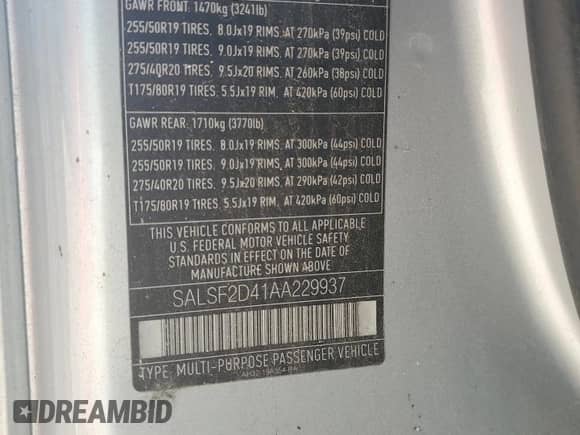2010 Land Rover Range Rover Sport HSE with VIN SALSF2D41AA229937, listed as a Copart auction lot 54884035 with 109,760 mi miles and Salvage title. Bid and sale history available at DreamBid. Image 13.