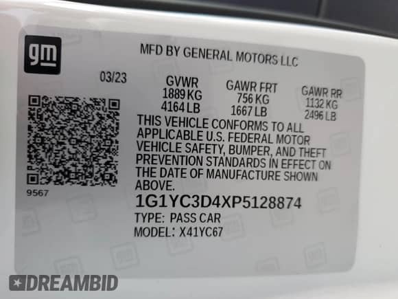 2023 Chevrolet Corvette 3LT с VIN 1G1YC3D4XP5128874, выставлен на аукционе Copart как лот 74695754 с пробегом Не указан миль и На запчасти • Non repairable. История ставок и продаж доступна на DreamBid. Изображение 13.