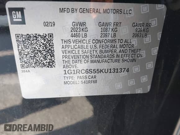 2019 Chevrolet Volt LT z VIN 1G1RC6S55KU131374, wystawiony jako IAAI lot #43469419 z przebiegiem 58 633 mil mil oraz . Historia ofert i sprzedaży dostępna na DreamBid. Obrazek 9.
