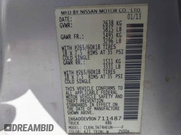 2013 Nissan Frontier SV z VIN 1N6AD0EV9DN711487, wystawiony jako IAAI lot #41225953 z przebiegiem 146 722 mil mil oraz . Historia ofert i sprzedaży dostępna na DreamBid. Obrazek 9.