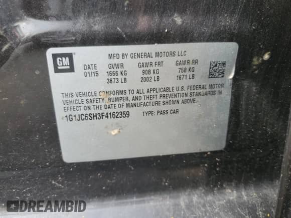 2015 Chevrolet Sonic LT с VIN 1G1JC6SH3F4162359, выставлен на аукционе Copart как лот 76879454 с пробегом 77 217 миль миль и Списание • Salvage title. История ставок и продаж доступна на DreamBid. Изображение 13.