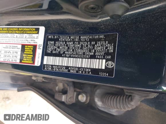 2014 Toyota Camry L с VIN 4T1BF1FK9EU322587, выставлен на аукционе IAAI как лот 43112953 с пробегом 195 333 миль миль и . История ставок и продаж доступна на DreamBid. Изображение 9.