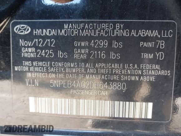 2013 Hyundai Sonata GLS с VIN 5NPEB4AC2DH643880, выставлен на аукционе IAAI как лот 43074127 с пробегом 193 558 миль миль и . История ставок и продаж доступна на DreamBid. Изображение 9.
