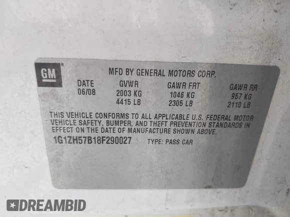 2008 Chevrolet Malibu 1LT с VIN 1G1ZH57B18F290027, выставлен на аукционе IAAI как лот 42887744 с пробегом 208 908 миль миль и . История ставок и продаж доступна на DreamBid. Изображение 9.