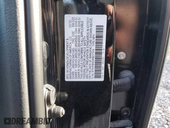 2023 Honda Passport Elite z VIN 5FNYF8H03PB017374, wystawiony jako Copart lot #85138315 z przebiegiem 2 046 mil mil oraz Szkoda całkowita • Salvage title. Historia ofert i sprzedaży dostępna na DreamBid. Obrazek 13.