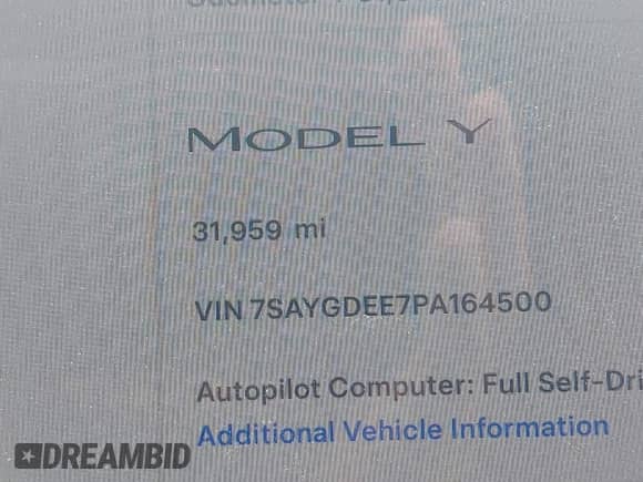 2023 Tesla Model Y Long Range с VIN 7SAYGDEE7PA164500, выставлен на аукционе IAAI как лот 42927626 с пробегом 31 959 миль миль и . История ставок и продаж доступна на DreamBid. Изображение 15.