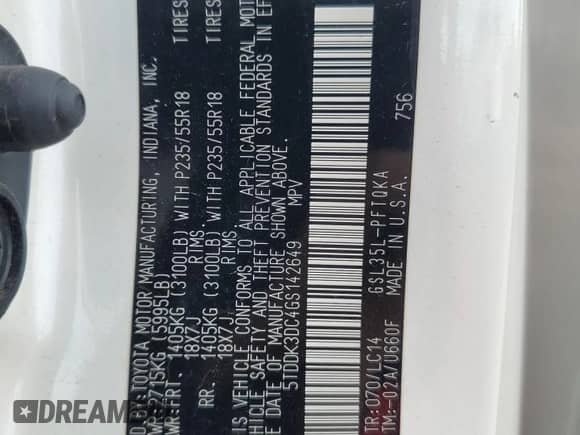 2016 Toyota Sienna Limited Premium with VIN 5TDDK3DC4GS142649, listed as a Copart auction lot 81984005 with 114,012 mi miles and Salvage title. Bid and sale history available at DreamBid. Image 14.