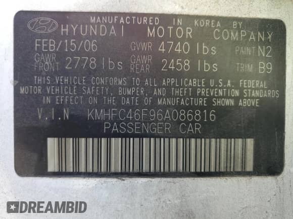 2006 Hyundai Azera SE с VIN KMHFC46F96A086816, выставлен на аукционе Copart как лот 87480804 с пробегом 216 995 миль миль и Чистый • Clean title. История ставок и продаж доступна на DreamBid. Изображение 12.