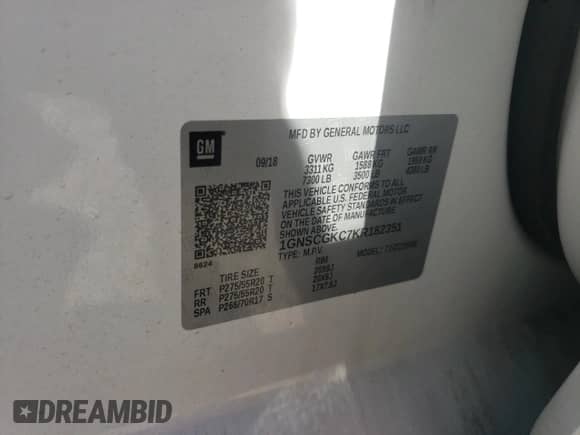 2019 Chevrolet Suburban LS with VIN 1GNSCGKC7KR182351, listed as a Copart auction lot 48157015 with 118,337 mi miles and Clean title. Bid and sale history available at DreamBid. Image 15.