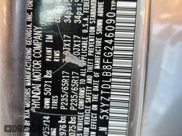 2015 Hyundai Santa Fe z VIN 5XYZTDLB8FG246090, wystawiony jako Copart lot #66717495 z przebiegiem 107 608 mil mil oraz Szkoda całkowita • Salvage title. Historia ofert i sprzedaży dostępna na DreamBid. Obrazek 13.