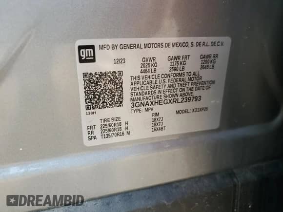 2024 Chevrolet Equinox LS с VIN 3GNAXHEGXRL239793, выставлен на аукционе Copart как лот 66072745 с пробегом 17 124 миль миль и На запчасти • Non repairable. История ставок и продаж доступна на DreamBid. Изображение 12.