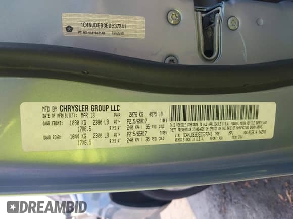 2014 Jeep Compass Latitude с VIN 1C4NJDEB3ED537241, выставлен на аукционе IAAI как лот 43292757 с пробегом 63 406 миль миль и . История ставок и продаж доступна на DreamBid. Изображение 9.