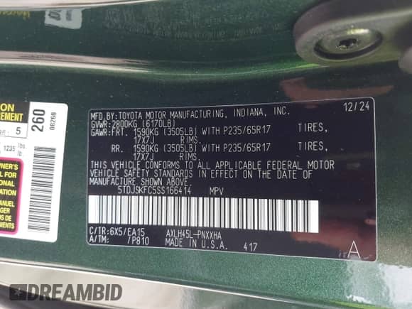 2025 Toyota Sienna XLE z VIN 5TDJSKFC5SS166414, wystawiony jako IAAI lot #42105323 z przebiegiem 2 270 mil mil oraz . Historia ofert i sprzedaży dostępna na DreamBid. Obrazek 9.