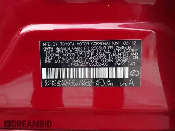 2012 Lexus IS 350 z VIN JTHCE5C21C5002905, wystawiony jako IAAI lot #41966394 z przebiegiem 55 800 mil mil oraz . Historia ofert i sprzedaży dostępna na DreamBid. Obrazek 9.