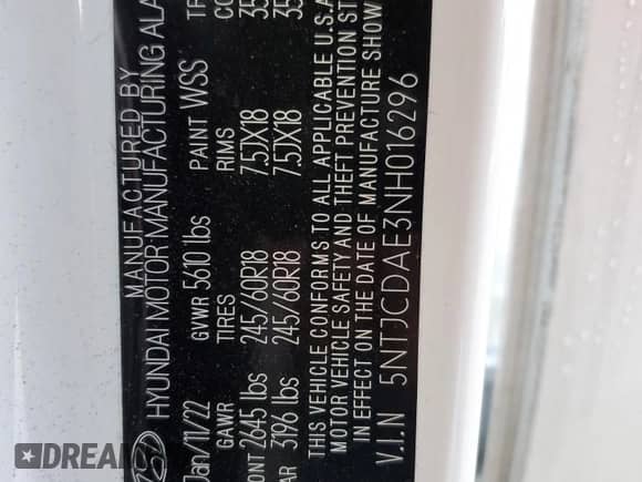 2022 Hyundai Santa Cruz SEL с VIN 5NTJCDAE3NH016296, выставлен на аукционе Copart как лот 79175114 с пробегом 36 631 миль миль и Списание • Salvage title. История ставок и продаж доступна на DreamBid. Изображение 13.