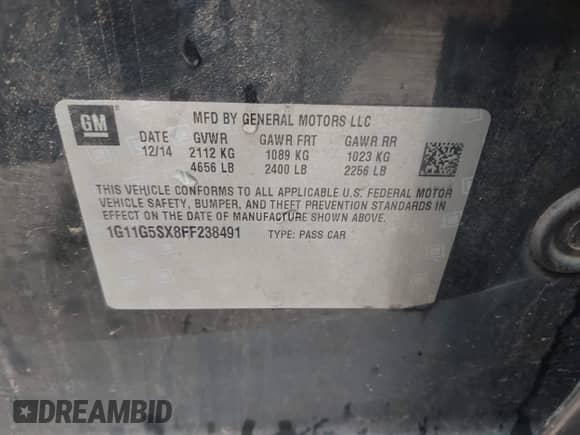 2015 Chevrolet Malibu LTZ с VIN 1G11G5SX8FF238491, выставлен на аукционе IAAI как лот 42179807 с пробегом 179 589 миль миль и . История ставок и продаж доступна на DreamBid. Изображение 9.