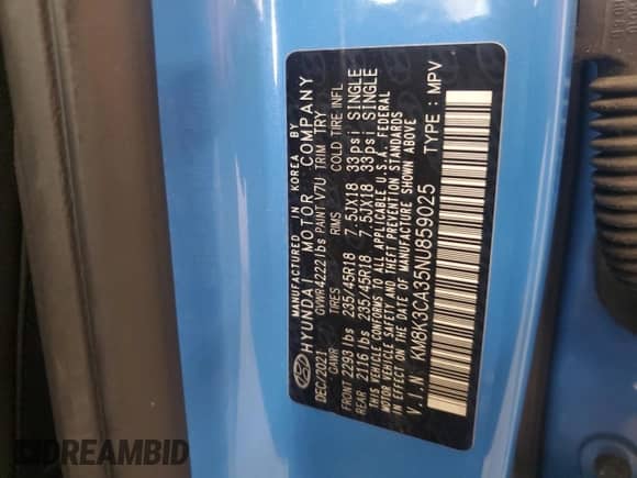 2022 Hyundai Kona N Line with VIN KM8K3CA35NU859025, listed as a Copart auction lot 64951235 with 42,269 mi miles and Salvage title. Bid and sale history available at DreamBid. Image 13.
