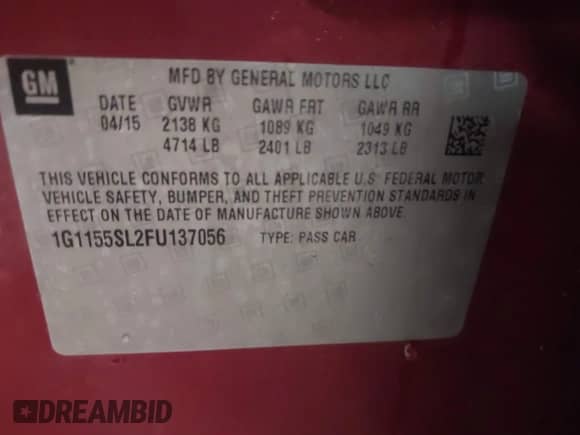 2015 Chevrolet Impala LTZ with VIN 1G1155SL2FU137056, listed as a IAAI auction lot 42296826 with 110,400 mi miles and . Bid and sale history available at DreamBid. Image 9.