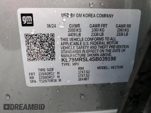 2025 Chevrolet TrailBlazer LT с VIN KL79MRSL4SB039198, выставлен на аукционе Copart как лот 90094965 с пробегом 25 370 миль миль и Чистый • Clean title. История ставок и продаж доступна на DreamBid. Изображение 12.