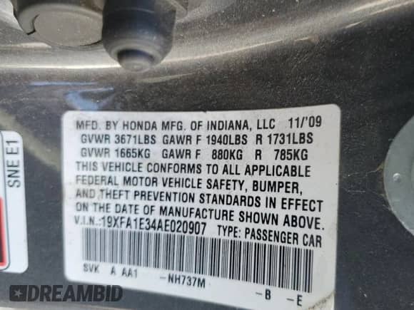 2010 Honda Civic с VIN 19XFA1E34AE020907, выставлен на аукционе Copart как лот 81151144 с пробегом 159 488 миль миль и Списание • Salvage title. История ставок и продаж доступна на DreamBid. Изображение 13.