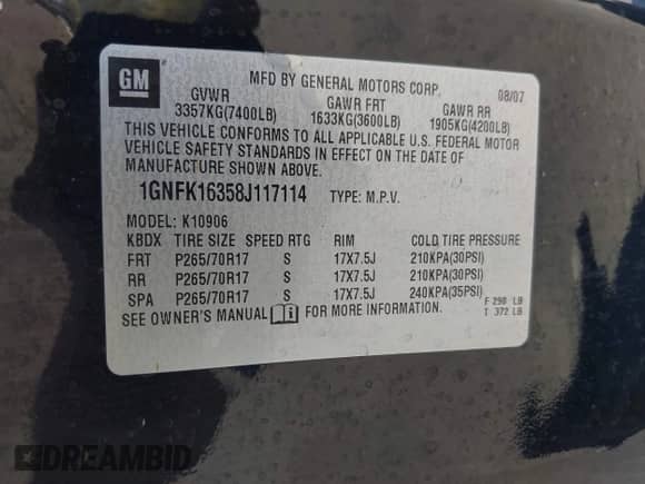 2008 Chevrolet Suburban 3LT z VIN 1GNFK16358J117114, wystawiony jako IAAI lot #42736845 z przebiegiem 193 225 mil mil oraz . Historia ofert i sprzedaży dostępna na DreamBid. Obrazek 9.