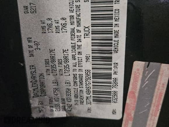 2007 Dodge 3500 SLT with VIN 3D7ML48A97G792058, listed as a Copart auction lot 89638805 with 321,113 mi miles and Clean title. Bid and sale history available at DreamBid. Image 10.