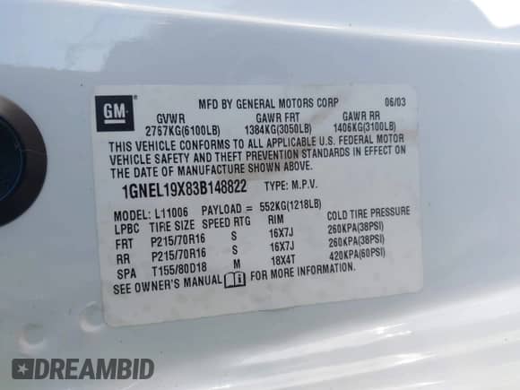 2003 Chevrolet Astro z VIN 1GNEL19X83B148822, wystawiony jako IAAI lot #41630380 z przebiegiem 169 498 mil mil oraz . Historia ofert i sprzedaży dostępna na DreamBid. Obrazek 9.