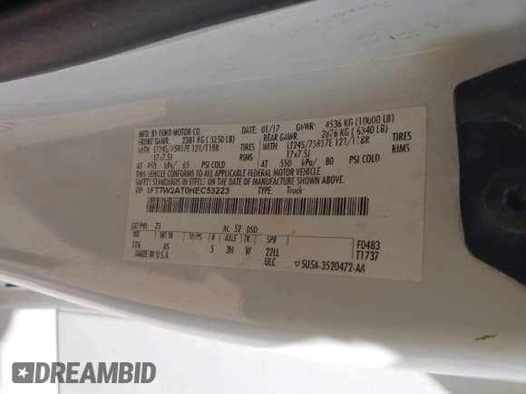 2017 Ford F-250 XL z VIN 1FT7W2AT0HEC53223, wystawiony jako IAAI lot #42635952 z przebiegiem 254 005 mil mil oraz . Historia ofert i sprzedaży dostępna na DreamBid. Obrazek 9.