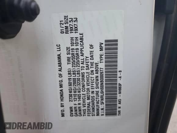 2022 Honda Odyssey Touring с VIN 5FNRL6H88NB000977, выставлен на аукционе Copart как лот 81097455 с пробегом 108 140 миль миль и Списание • Salvage title. История ставок и продаж доступна на DreamBid. Изображение 13.