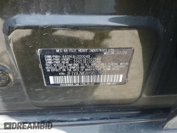 2017 Subaru WRX STI with VIN JF1VA2M68H9812821, listed as a Copart auction lot 61601185 with 79,261 mi miles and Salvage title. Bid and sale history available at DreamBid. Image 13.