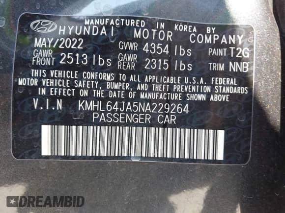 2022 Hyundai Sonata SEL с VIN KMHL64JA5NA229264, выставлен на аукционе IAAI как лот 43219117 с пробегом 58 929 миль миль и . История ставок и продаж доступна на DreamBid. Изображение 9.