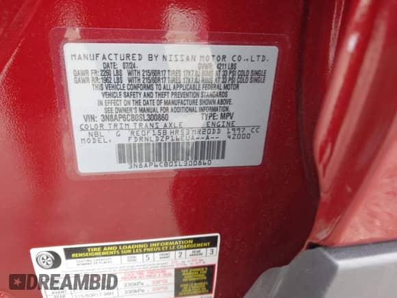 2025 Nissan Kicks SV with VIN 3N8AP6CB0SL300860, listed as a IAAI auction lot 42464416 with 6,953 mi miles and . Bid and sale history available at DreamBid. Image 9.