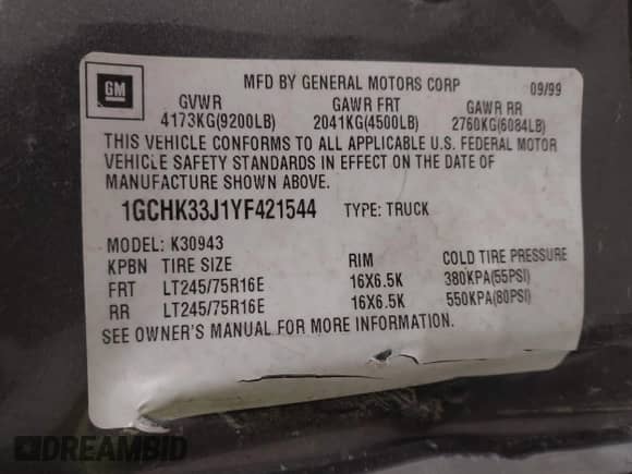 2000 Chevrolet Silverado 3500 с VIN 1GCHK33J1YF421544, выставлен на аукционе IAAI как лот 41424411 с пробегом 219 065 миль миль и . История ставок и продаж доступна на DreamBid. Изображение 9.