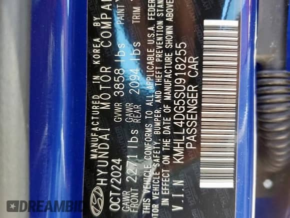 2025 Hyundai Elantra SE with VIN KMHLL4DG5SU918255, listed as a Copart auction lot 71559665 with 20,003 mi miles and Salvage title. Bid and sale history available at DreamBid. Image 12.