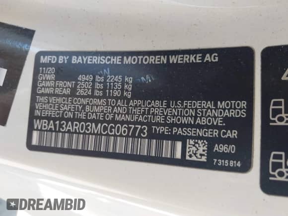 2021 BMW 4 Series M440i xDrive с VIN WBA13AR03MCG06773, выставлен на аукционе IAAI как лот 43388457 с пробегом 33 423 миль миль и . История ставок и продаж доступна на DreamBid. Изображение 9.